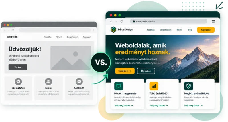 Két stilizált weboldalt összehasonlító ábra